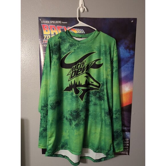 Hidden Bay Sports Green Cycling Jersey Long Sleeve Mountain Dew Graphic - Picture 1 of 4